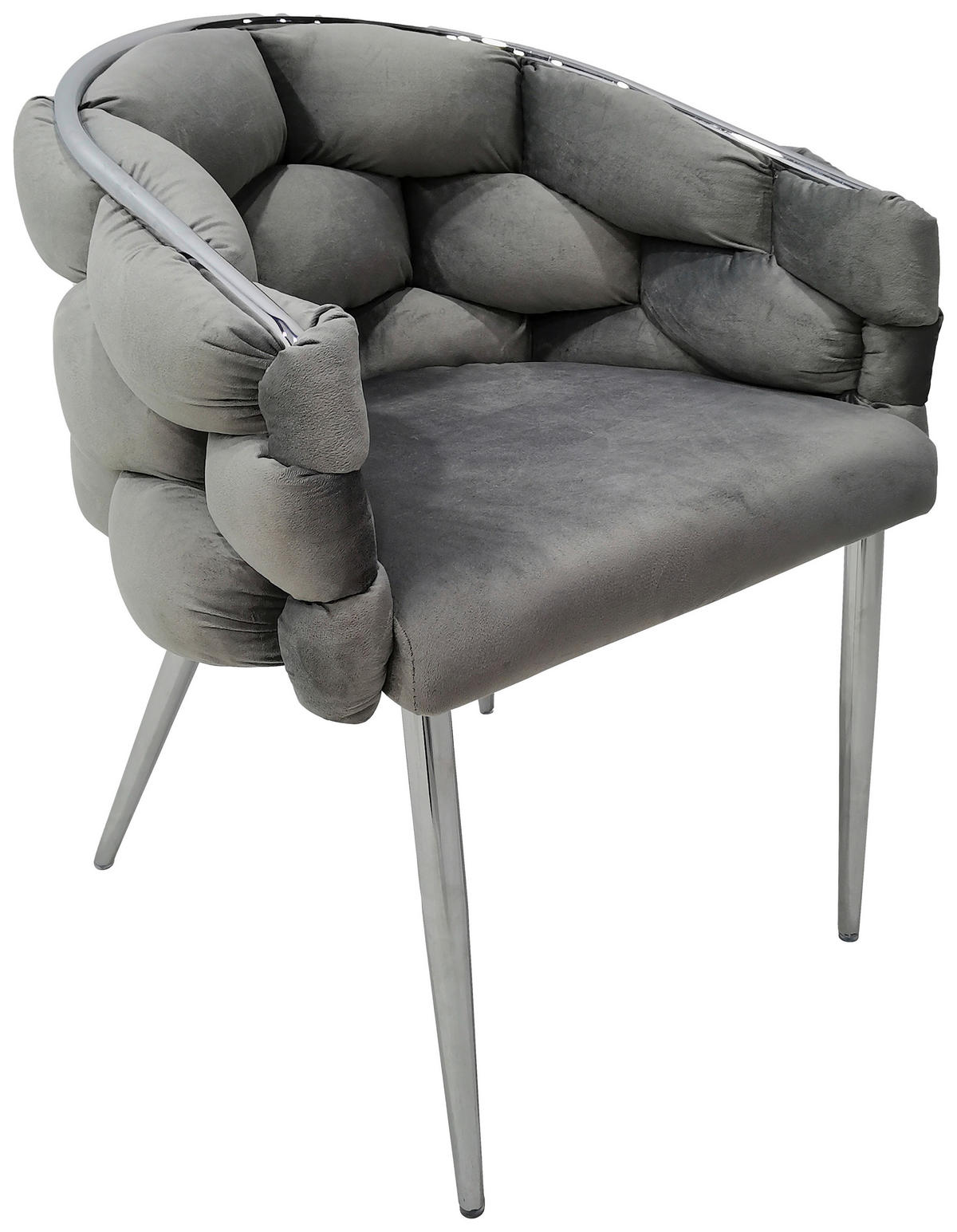 ARMLEHNSTUHL-SET 2 Stück  in Samt  - Silberfarben/Grau, MODERN, Textil/Metall (65/79/61cm) - Kayoom