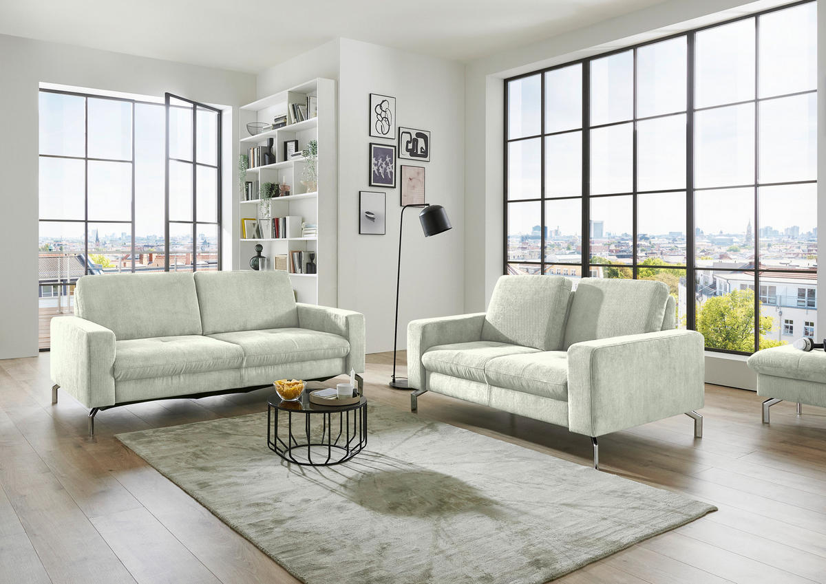 2-SITZER-SOFA  in Feincord Creme  - Chromfarben/Creme, Design, Textil/Metall (142/87/105cm) - Beldomo Style