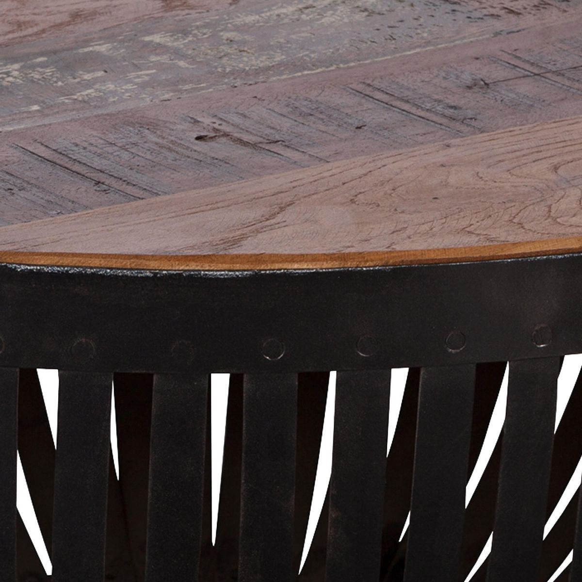 COUCHTISCH Recyclingholz massiv 70/70/33 cm rund Braun  - Schwarz/Braun, Design, Holz/Metall (70/70/33cm) - MID.YOU