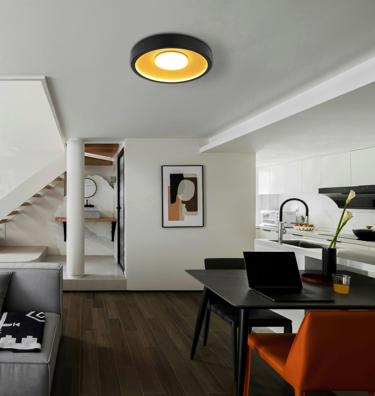 LED-DECKENLEUCHTE 40/8,7 cm   - Goldfarben/Schwarz, Design, Kunststoff/Metall (40/8,7cm) - Globo