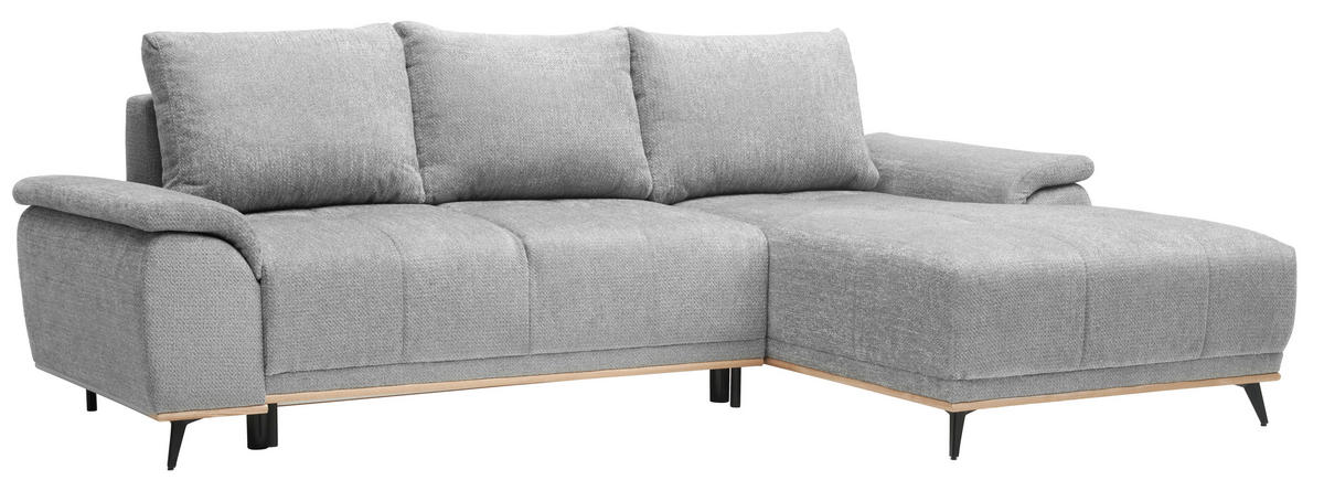 ECKSOFA in Chenille Grau  - Schwarz/Grau, Modern, Textil/Metall (262/168cm) - home24