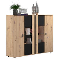 HIGHBOARD  in 140,1/115/38 cm  - Schwarz/Eiche Artisan, KONVENTIONELL, Glas/Holzwerkstoff (140,1/115/38cm) - Carryhome