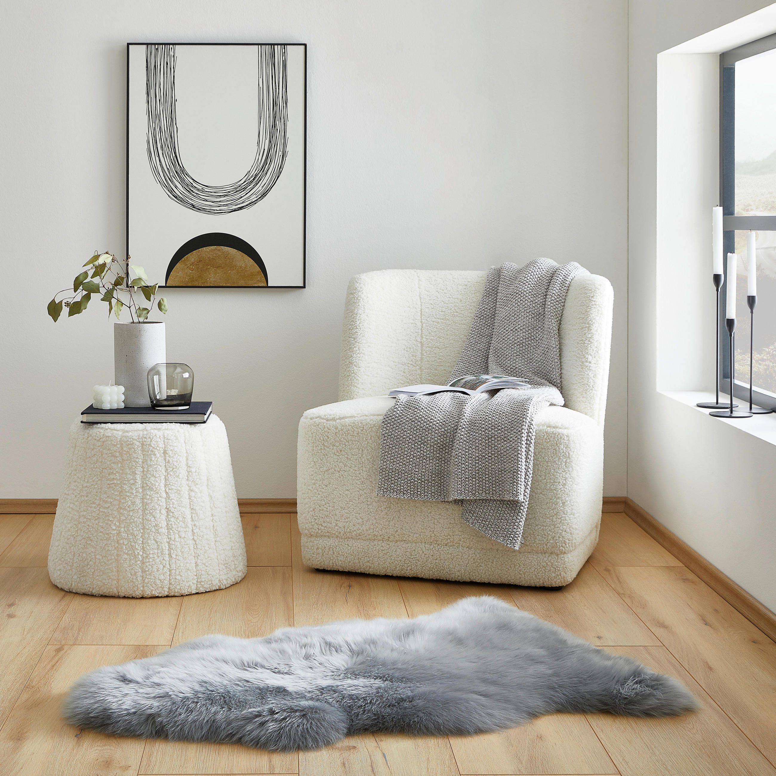 SCHAFFELL 60/90-95 cm Adelaide Grau  - Grau, Natur, Fell (60/90-95cm) - Linea Natura