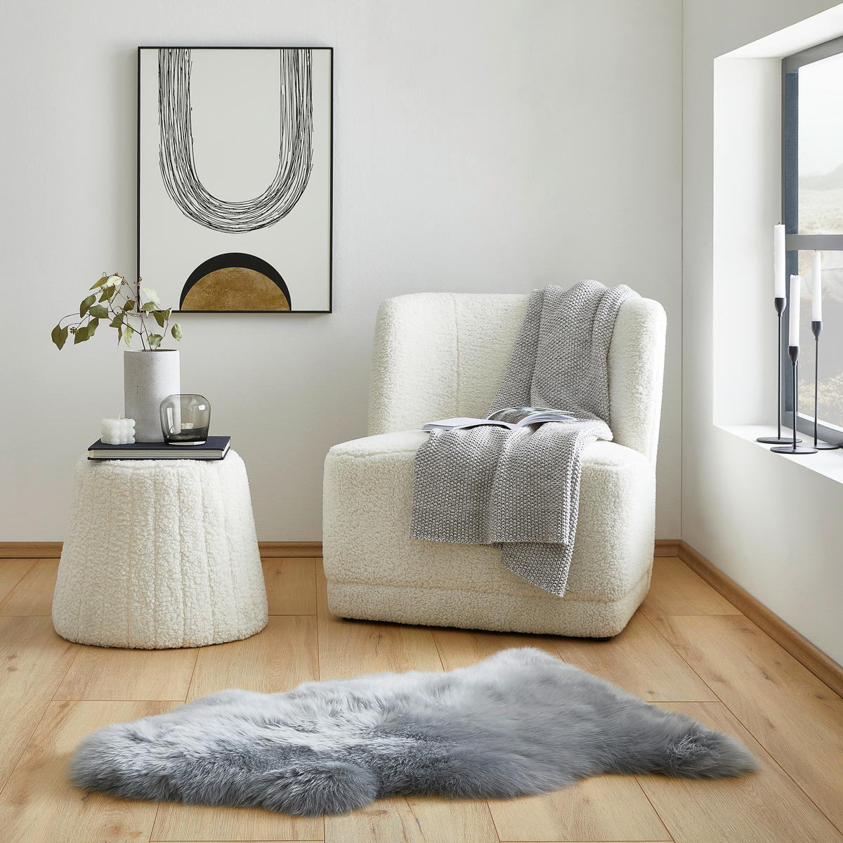 SCHAFFELL 60/90-95 cm Adelaide Grau  - Grau, Natur, Fell (60/90-95cm) - Linea Natura