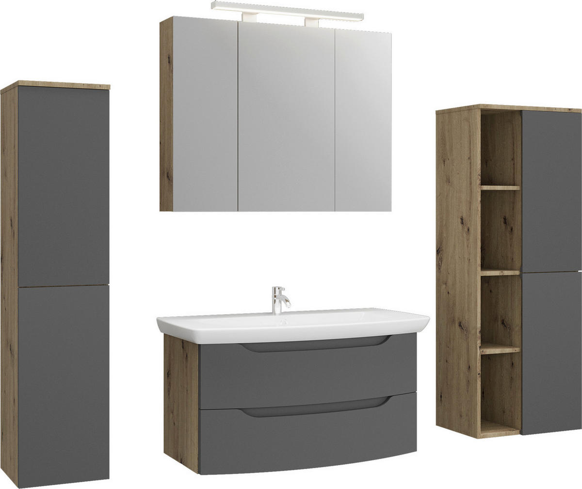 MIDI SKŘÍŇKA, antracitová, barvy dubu, 50/132/32 cm - barvy dubu/antracitová, Moderní, kompozitní dřevo/sklo (50/132/32cm) - Stylife
