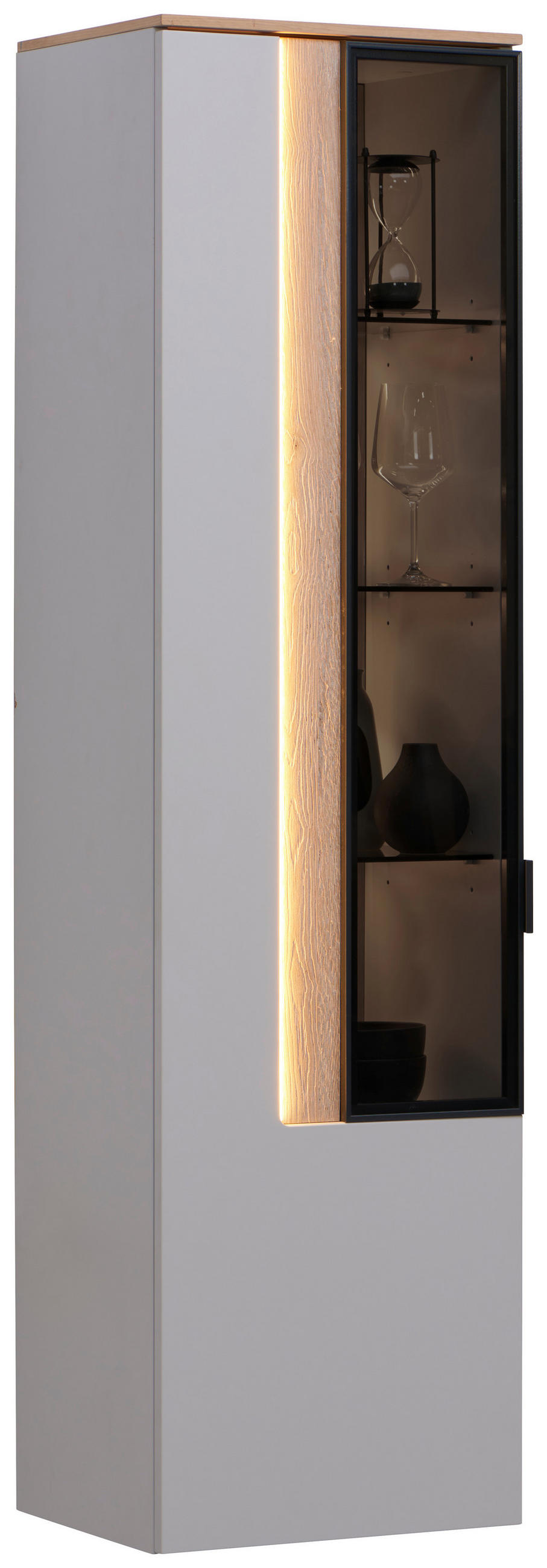 Dieter Knoll ZÁVĚSNÁ VITRÍNA, barvy dubu, světle šedá, 45,6/164,6/36 cm