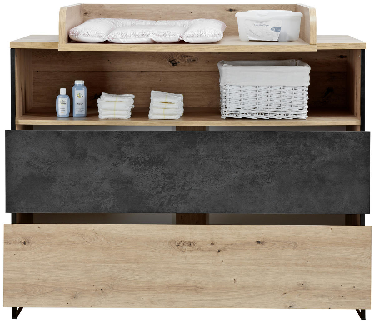 KOMODA ZA PREVIJANJE  Yunai  - boje hrasta/antracit, Trend, drvni materijal (120/106/77,8cm) - My Baby Lou