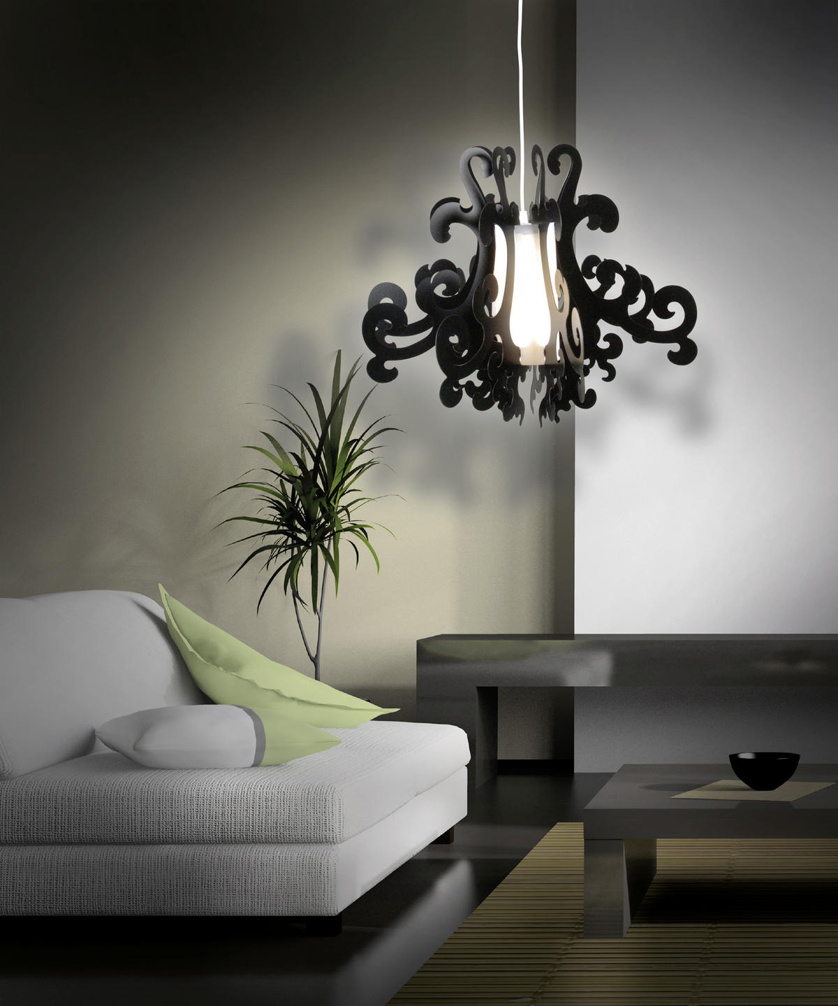 KRONLEUCHTER GRETTA 55/45 cm   - Schwarz, Trend, Kunststoff (55/45cm) - Näve