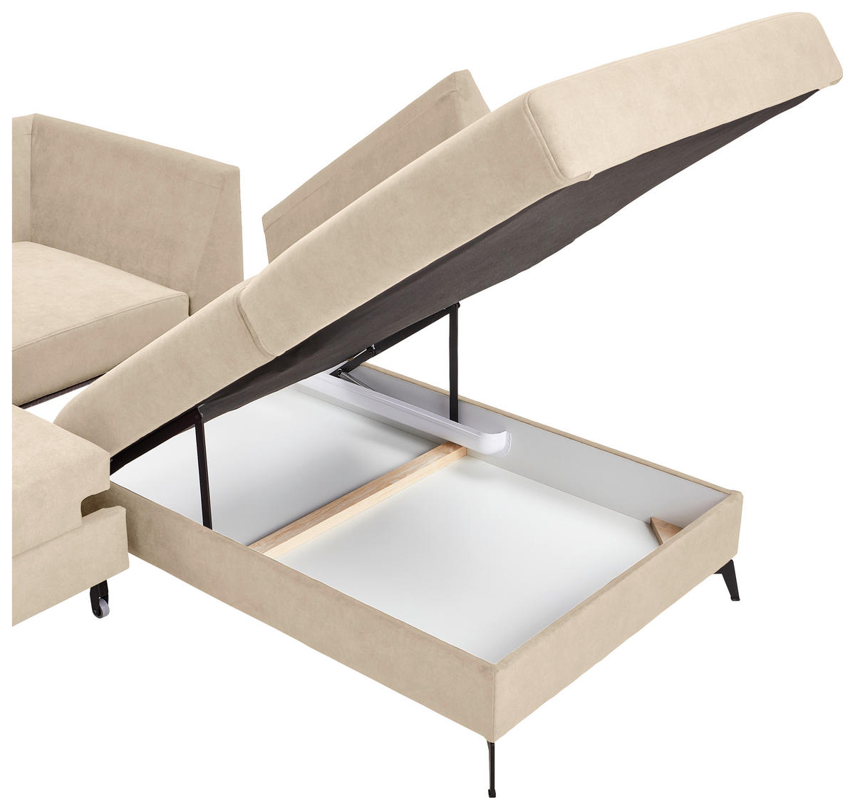 ECKSOFA in Chenille Beige  - Beige/Schwarz, Konventionell, Textil/Metall (275/257cm) - MID.YOU