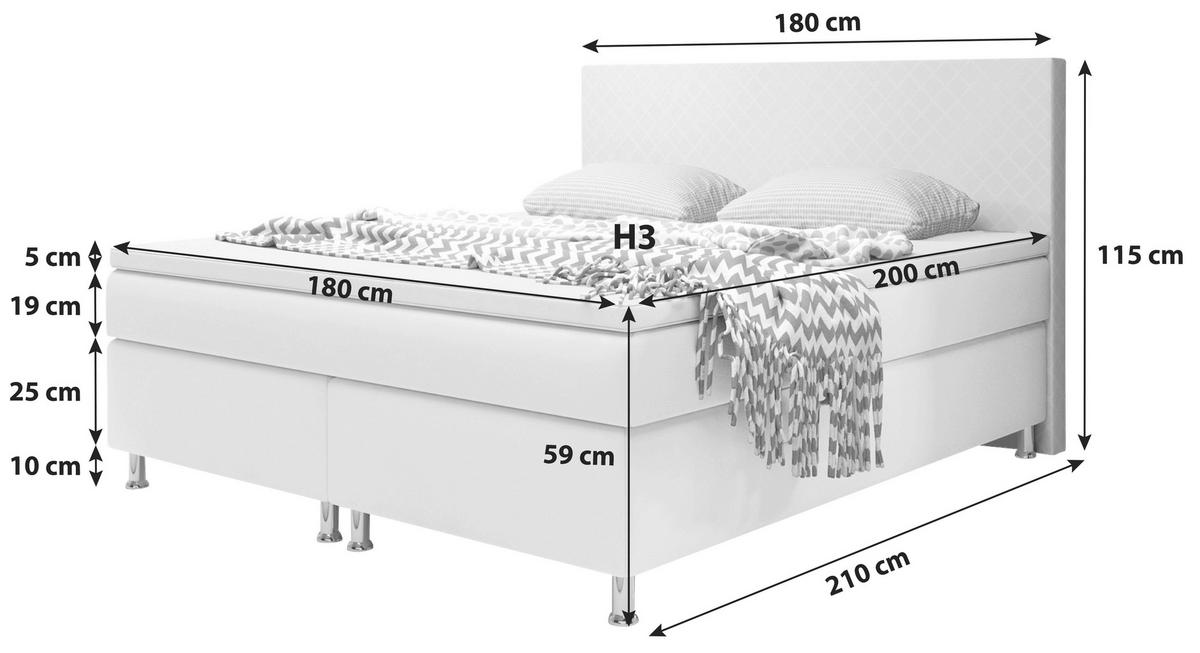 Boxspringbett mit Topper  in Schwarz  - Silberfarben/Schwarz, KONVENTIONELL, Leder/Textil (180/115/210cm) - MID.YOU