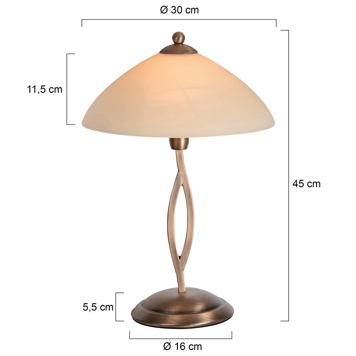 TISCHLEUCHTE Capri 25/45 cm  - Creme/Bronzefarben, KONVENTIONELL, Glas/Metall (25/45cm)