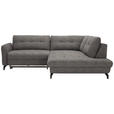 ECKSOFA in Flachgewebe, Leinenoptik Taupe  - Taupe/Schwarz, Design, Textil/Metall (247/208cm) - Xora