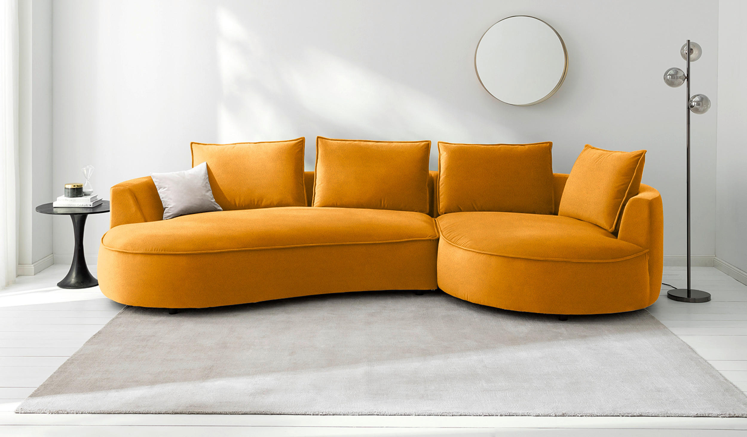 BIGSOFA Samt Currygelb  - Currygelb/Schwarz, Design, Kunststoff/Textil (322/66/154cm) - home24
