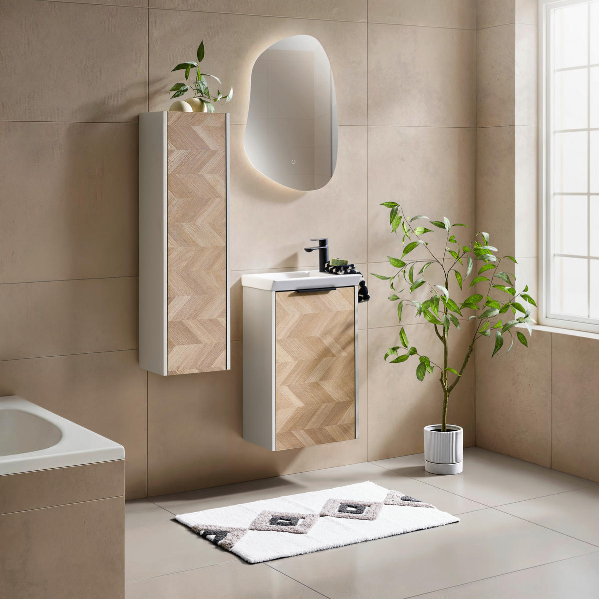 WASCHTISCHKOMBI 45,5 cm  - Eichefarben/Creme, KONVENTIONELL, Keramik/Holzwerkstoff (45,5cm) - Stylife