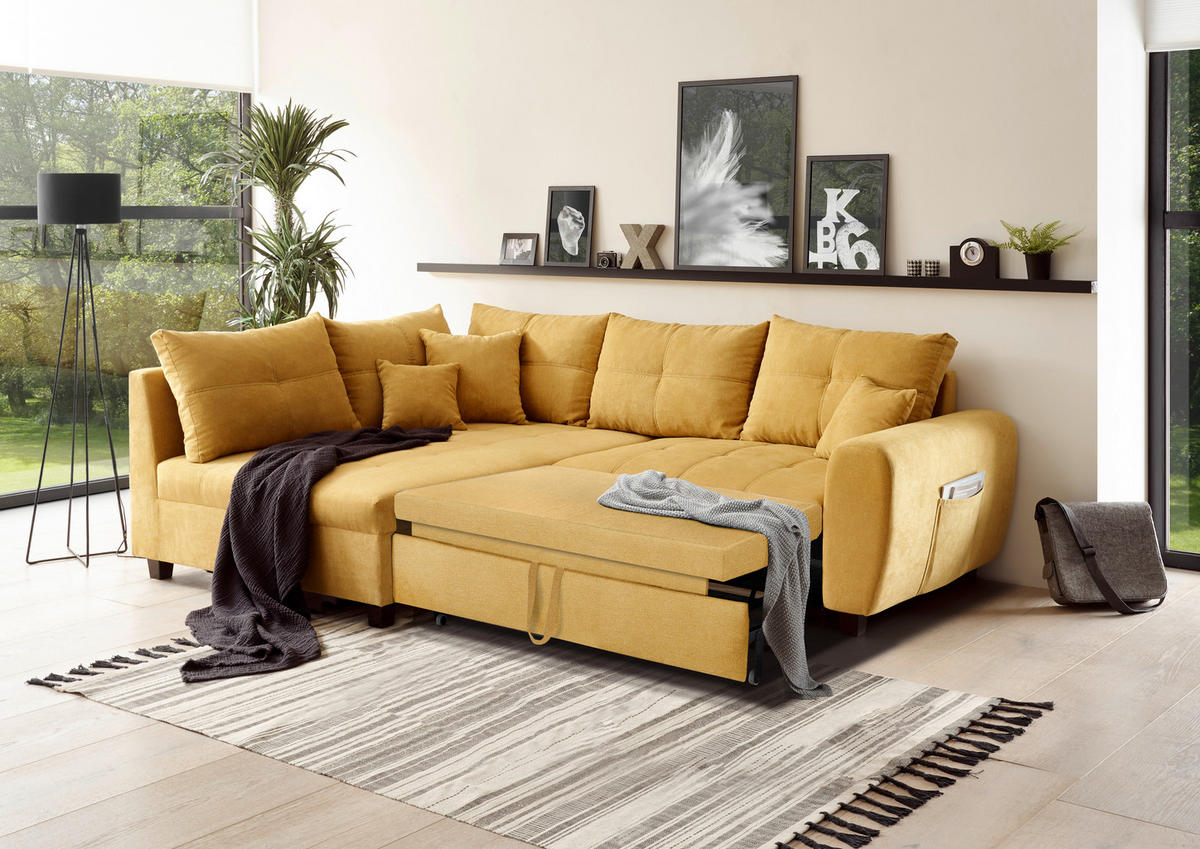 ROHOVÁ SEDACIA SÚPRAVA, textil, kompozitné drevo, žltá - čierna/žltá, Basics, kompozitné drevo/textil (176/248cm) - MID.YOU