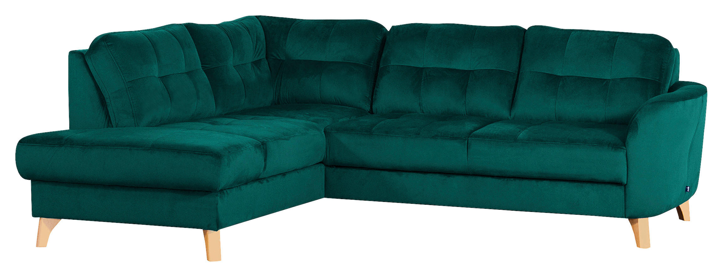 ECKSOFA Petrol Samt  - Buchefarben/Petrol, Design, Holz/Textil (190/236cm) - Livetastic