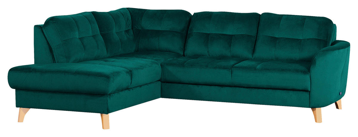 ECKSOFA Petrol Samt  - Buchefarben/Petrol, Design, Holz/Textil (190/236cm) - Livetastic