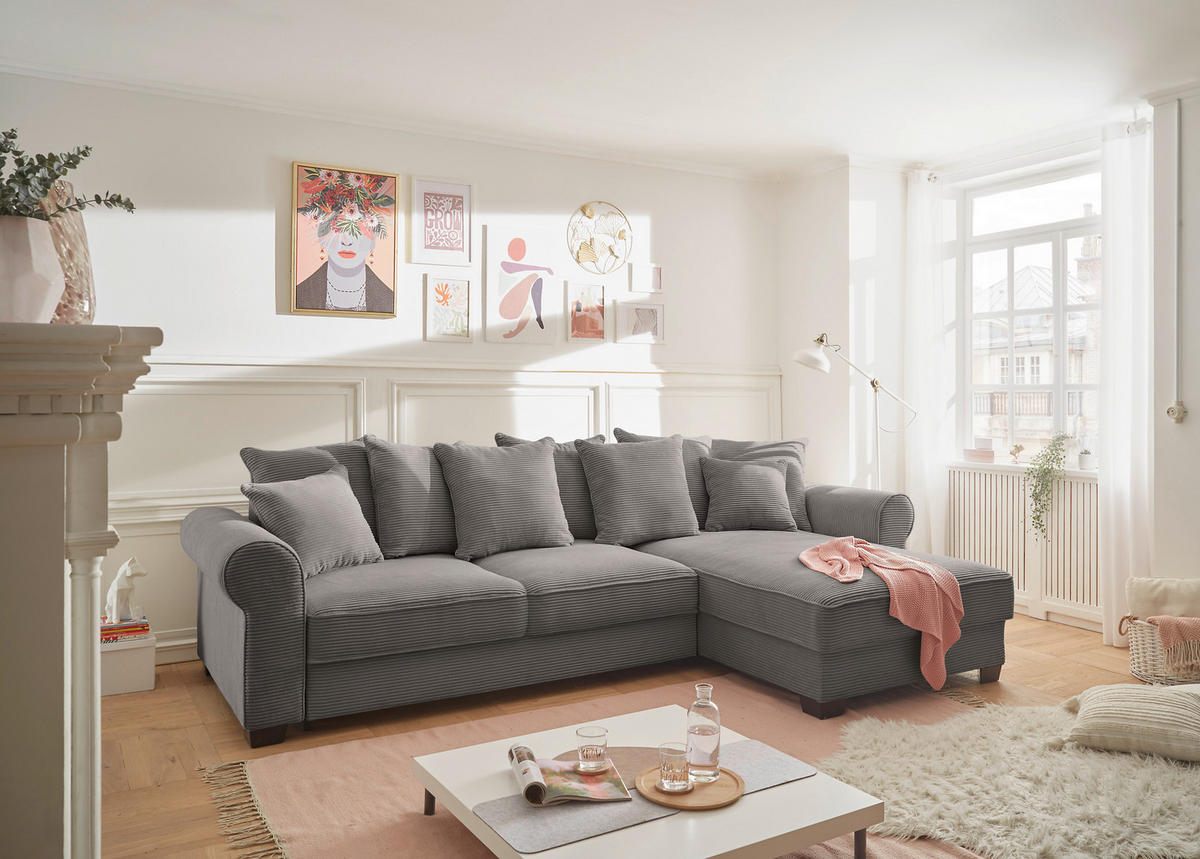 ECKSOFA in Cord Braun  - Schwarz/Braun, KONVENTIONELL, Kunststoff/Textil (318/197cm) - MID.YOU