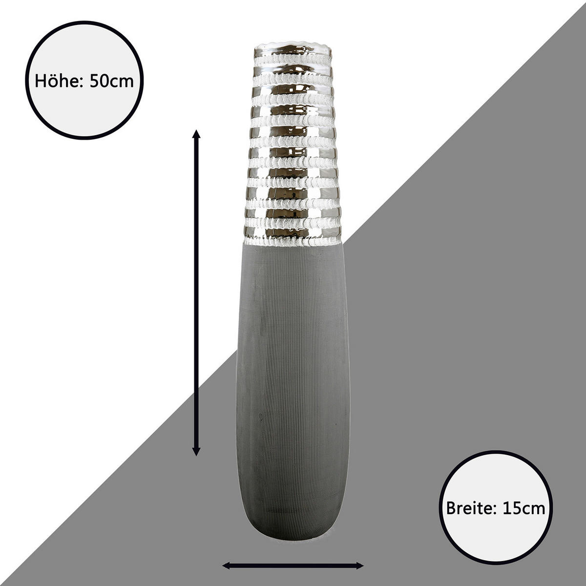 BODENVASE Newtown  - Silberfarben/Grau, Basics, Keramik (15/50/15cm)