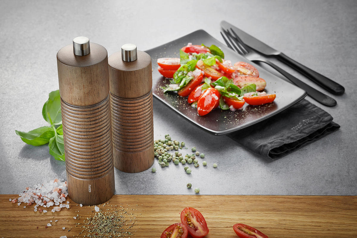 SALZ- ODER PFEFFERMÜHLE 4,5/14 cm   - Alufarben/Braun, Design, Holz/Keramik (4,5/14cm) - Gefu