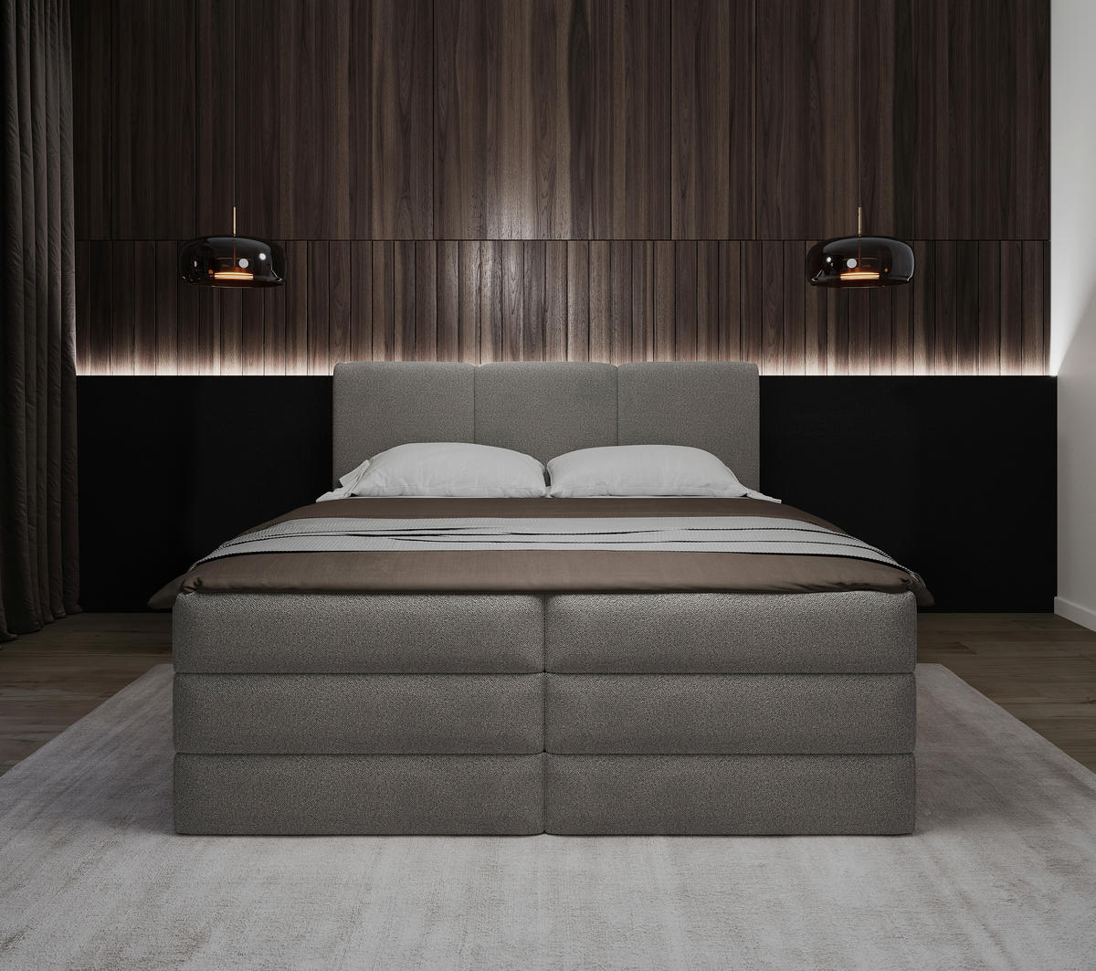 BOXSPRING-ÁGY 160/200 cm  antracit  - fekete/antracit, Modern, műanyag/faalapú anyag (160/200cm) - MID.YOU