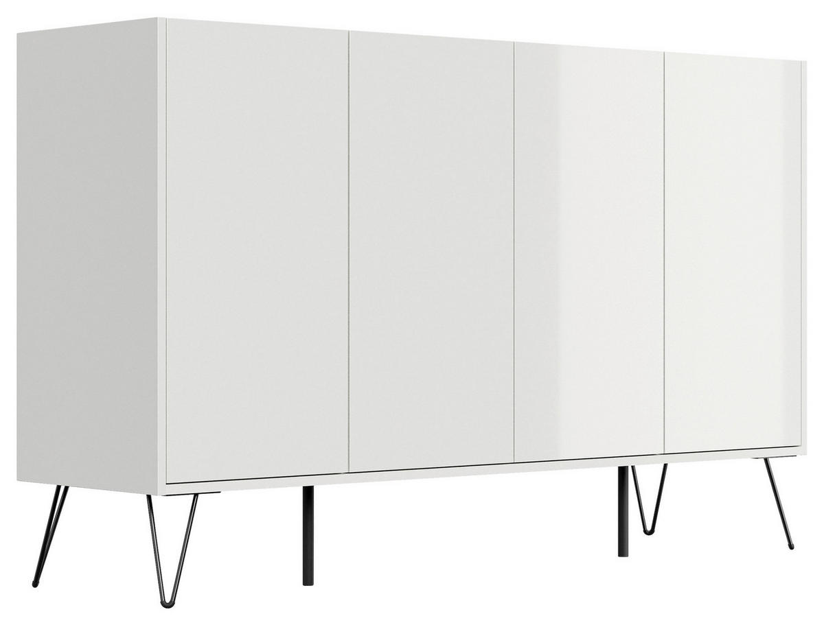 SIDEBOARD Posseik Industrial 155/93,6/42 cm  - Weiß Hochglanz/Schwarz, Design, Holzwerkstoff/Metall (155/93,6/42cm) - P & B