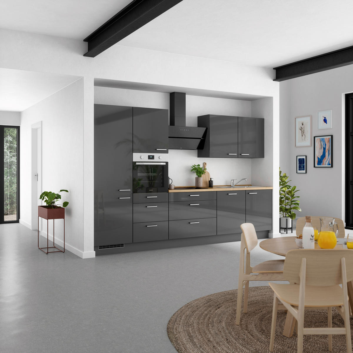 KÜCHENBLOCK 330 cm   in Eichefarben, Schieferfarben  - Schieferfarben/Edelstahlfarben, MODERN, Holzwerkstoff/Metall (330cm) - Nobilia
