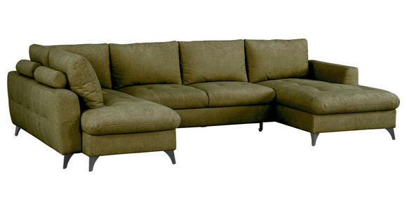 WOHNLANDSCHAFT Grün Chenille  - Schwarz/Grün, KONVENTIONELL, Textil/Metall (188/340/160cm) - Xora