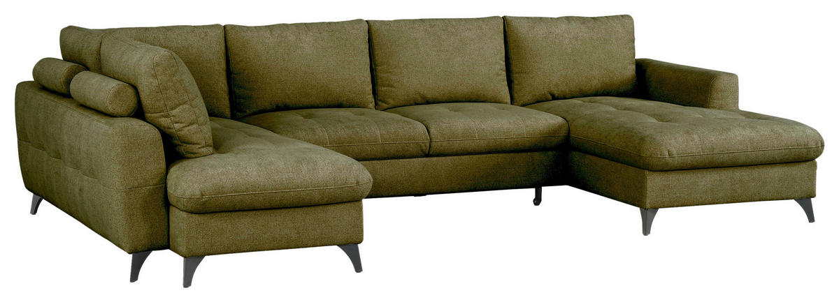 WOHNLANDSCHAFT Grün Chenille  - Schwarz/Grün, KONVENTIONELL, Textil/Metall (188/340/160cm) - Xora