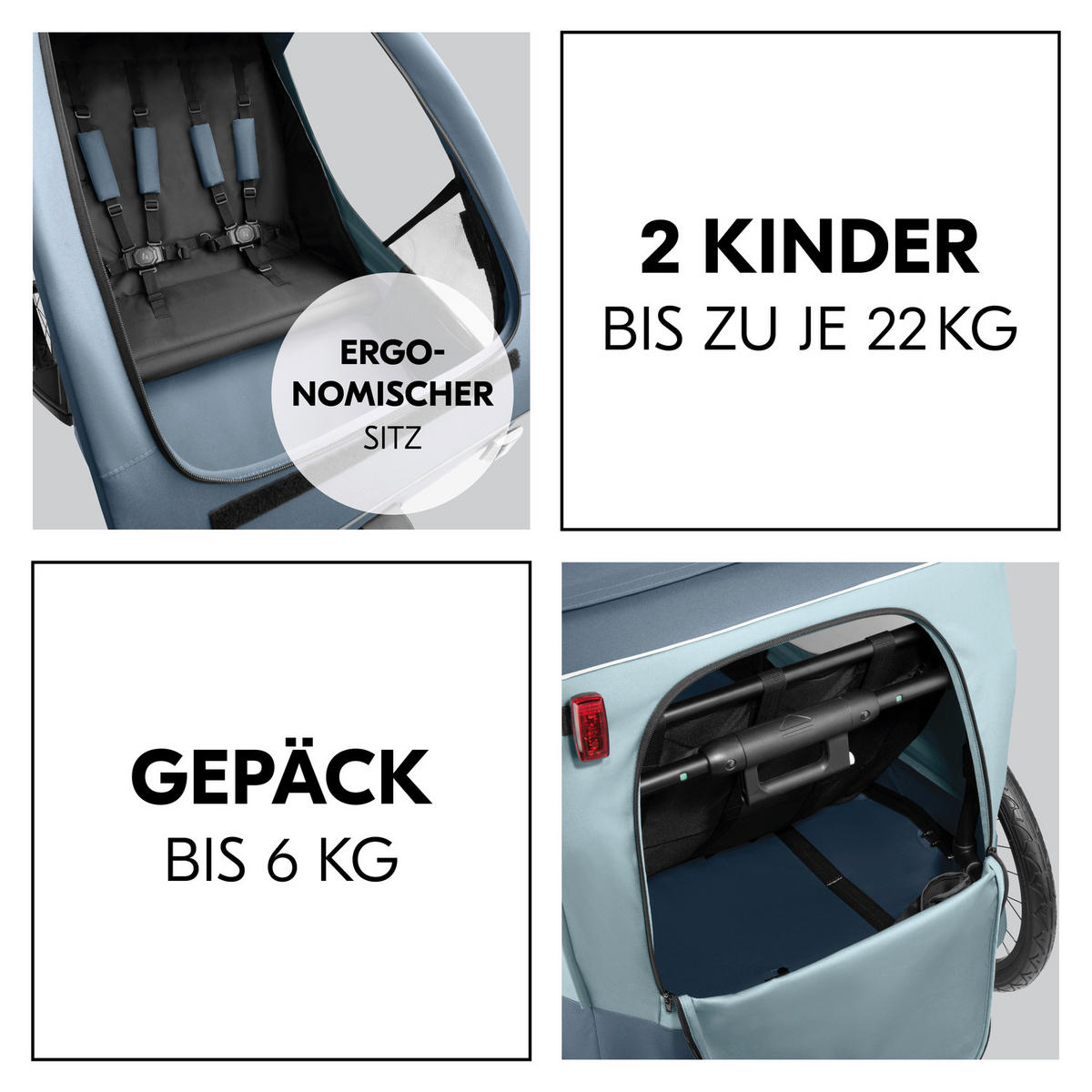 FAHRRADANHÄNGER   Dryk Duo Plus  - Graublau/Schwarz, Basics, Kunststoff/Textil (79/107/114cm) - Hauck