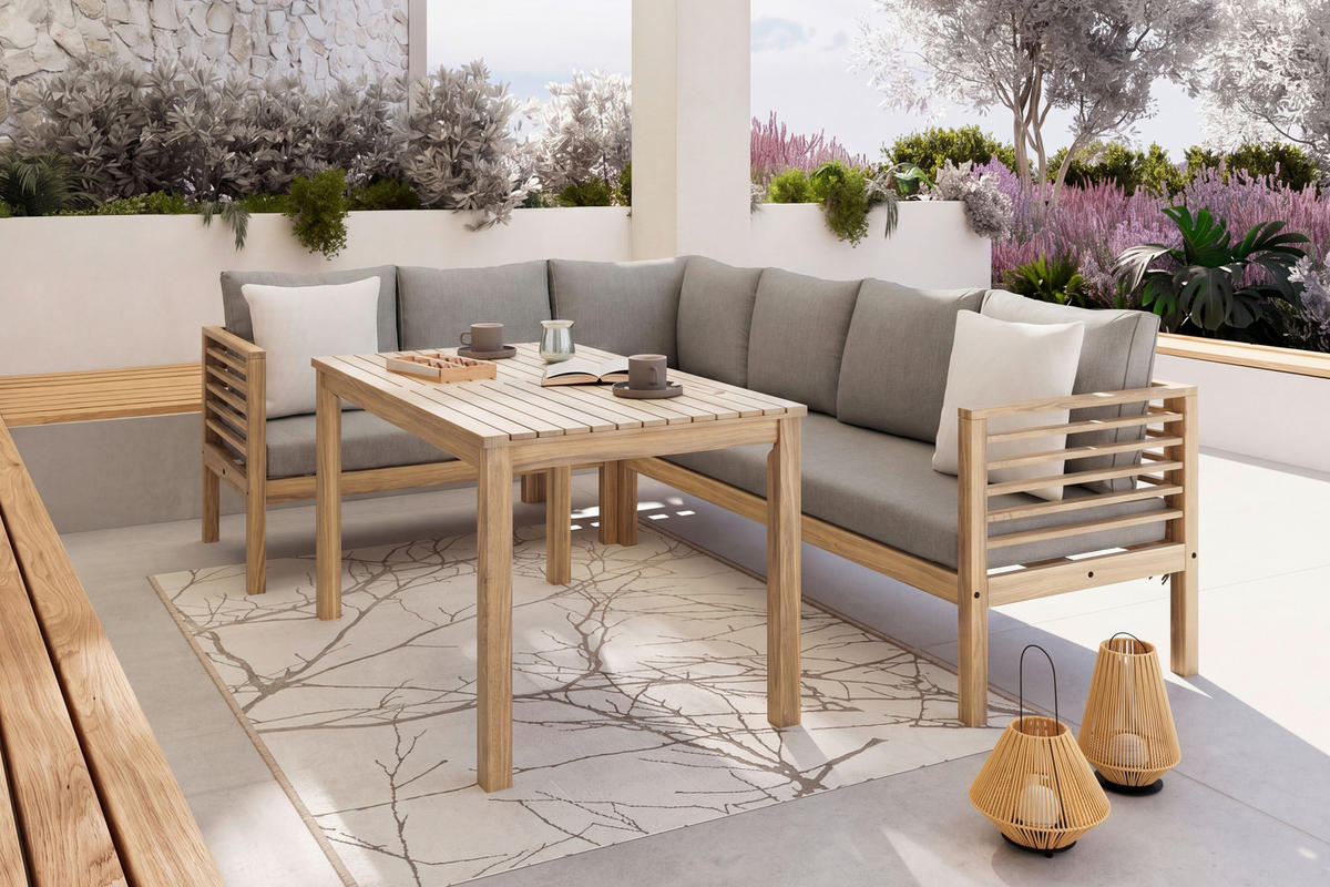 DINING-LOUNGESET 173/226 cm Akazie teilmassiv  - Beige/Akaziefarben, Modern, Holz (173/226cm) - Ambia Garden