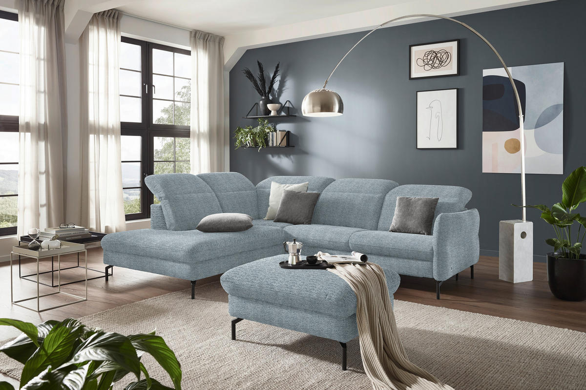ECKSOFA in Flachgewebe Hellblau  - Schwarz/Hellblau, Design, Textil/Metall (233/299-313cm) - Dieter Knoll