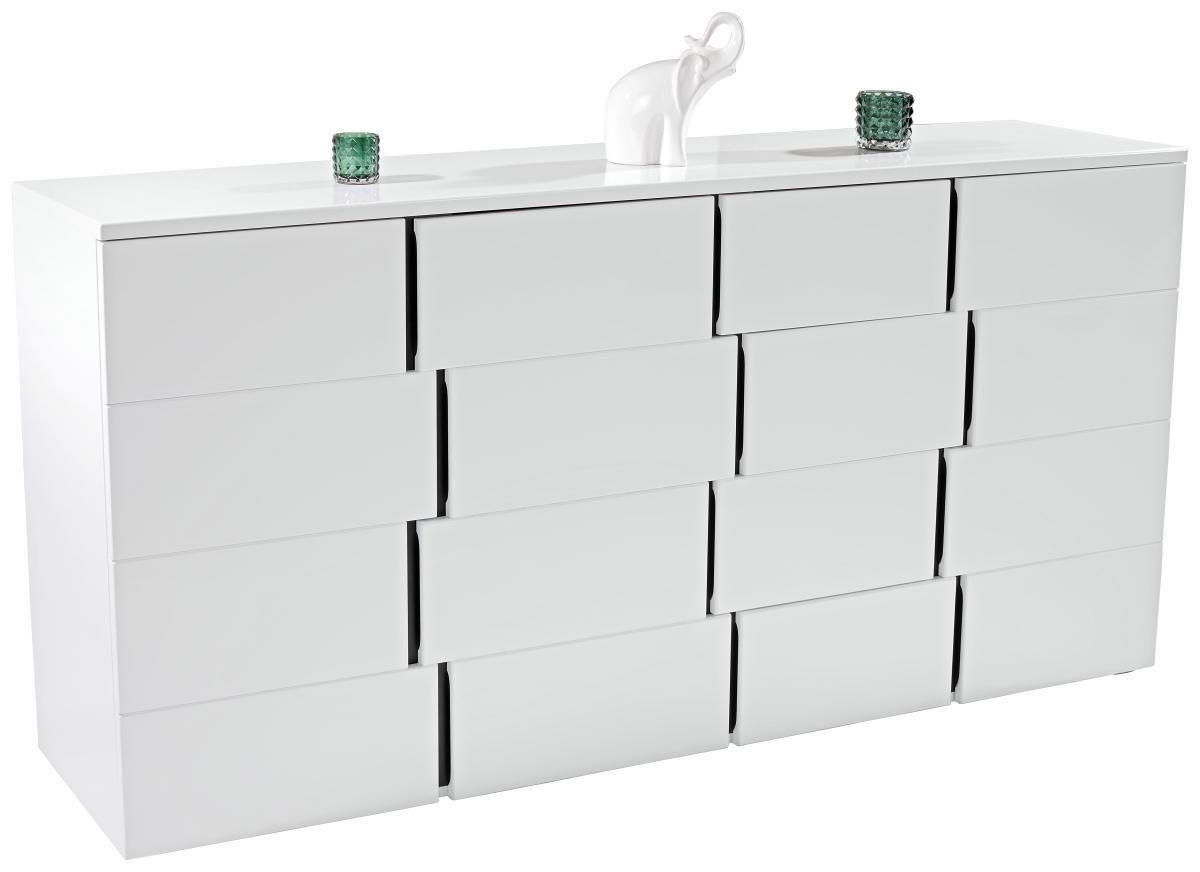 Kommode grifflos B 200cm Split, Weiß/Schwarz