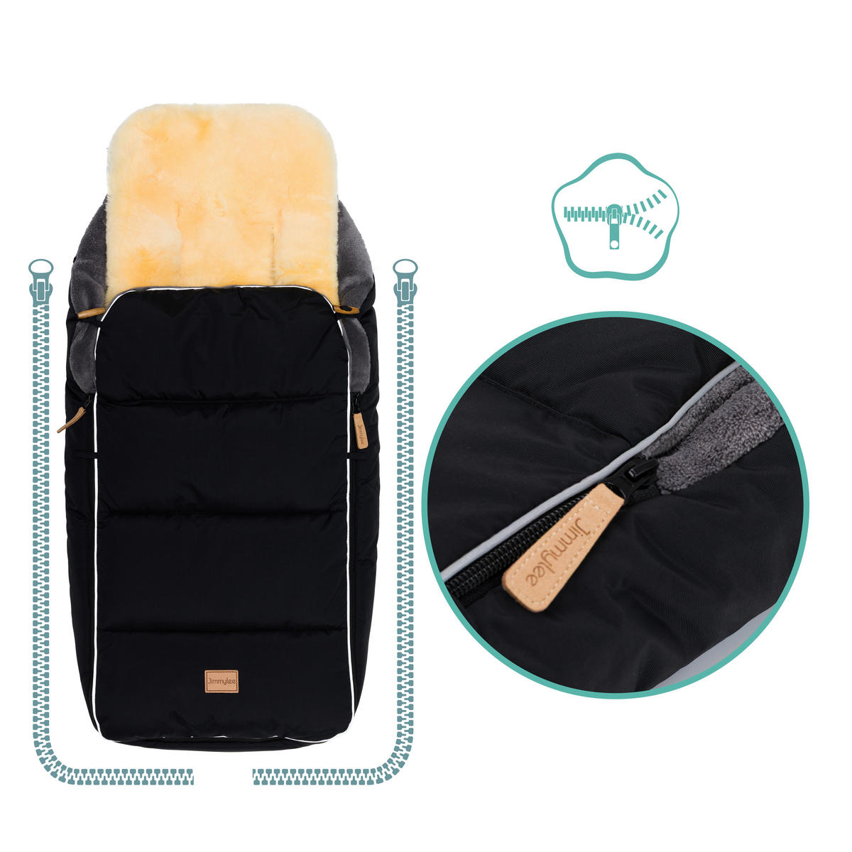 BUGGY-FUSSSACK Fluffy  - Schwarz, Trend, Leder/Textil (50/100cm) - Jimmylee