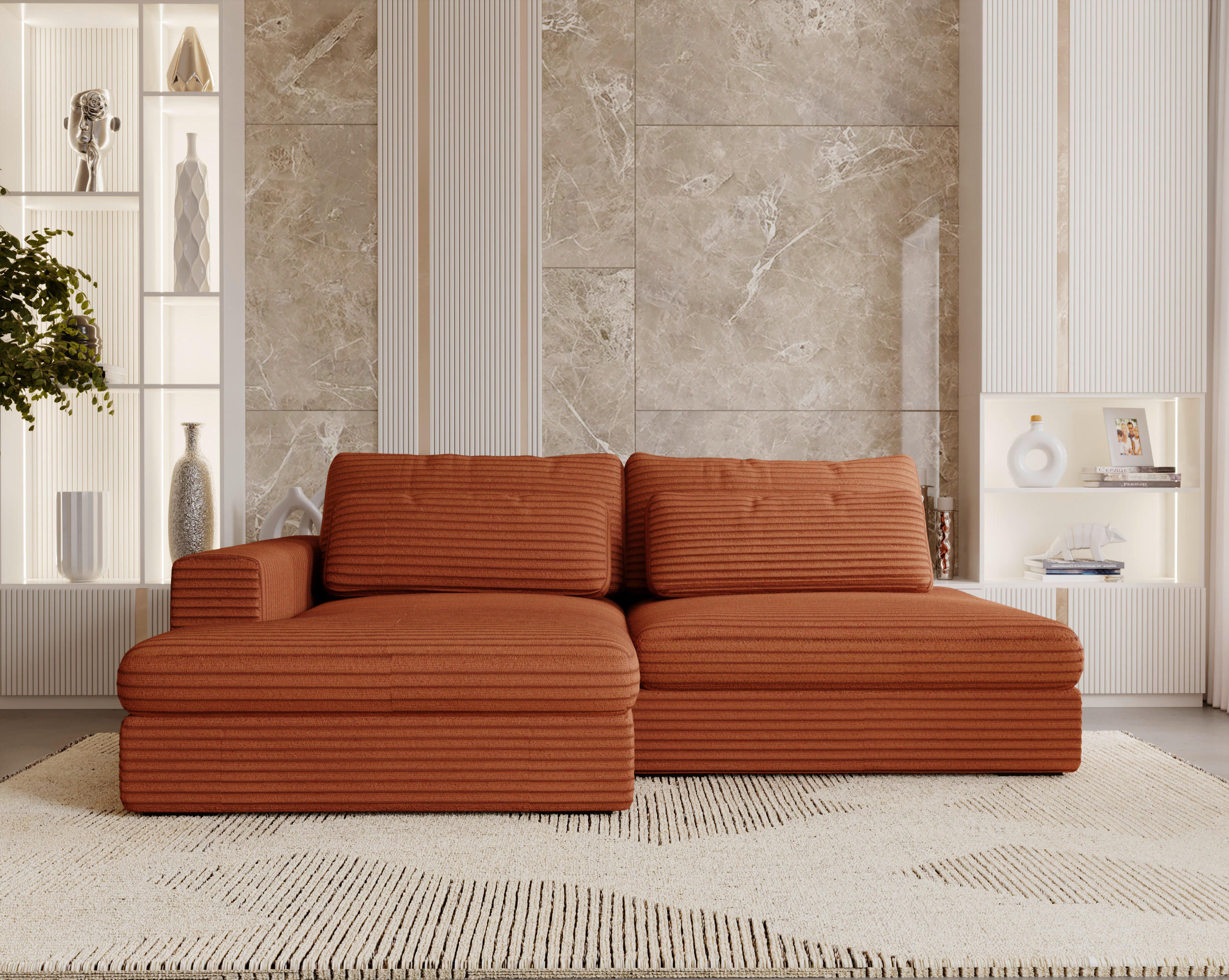 ECKSOFA Bronzefarben Cord  - Schwarz/Bronzefarben, Design, Kunststoff/Textil (158/223cm) - home24