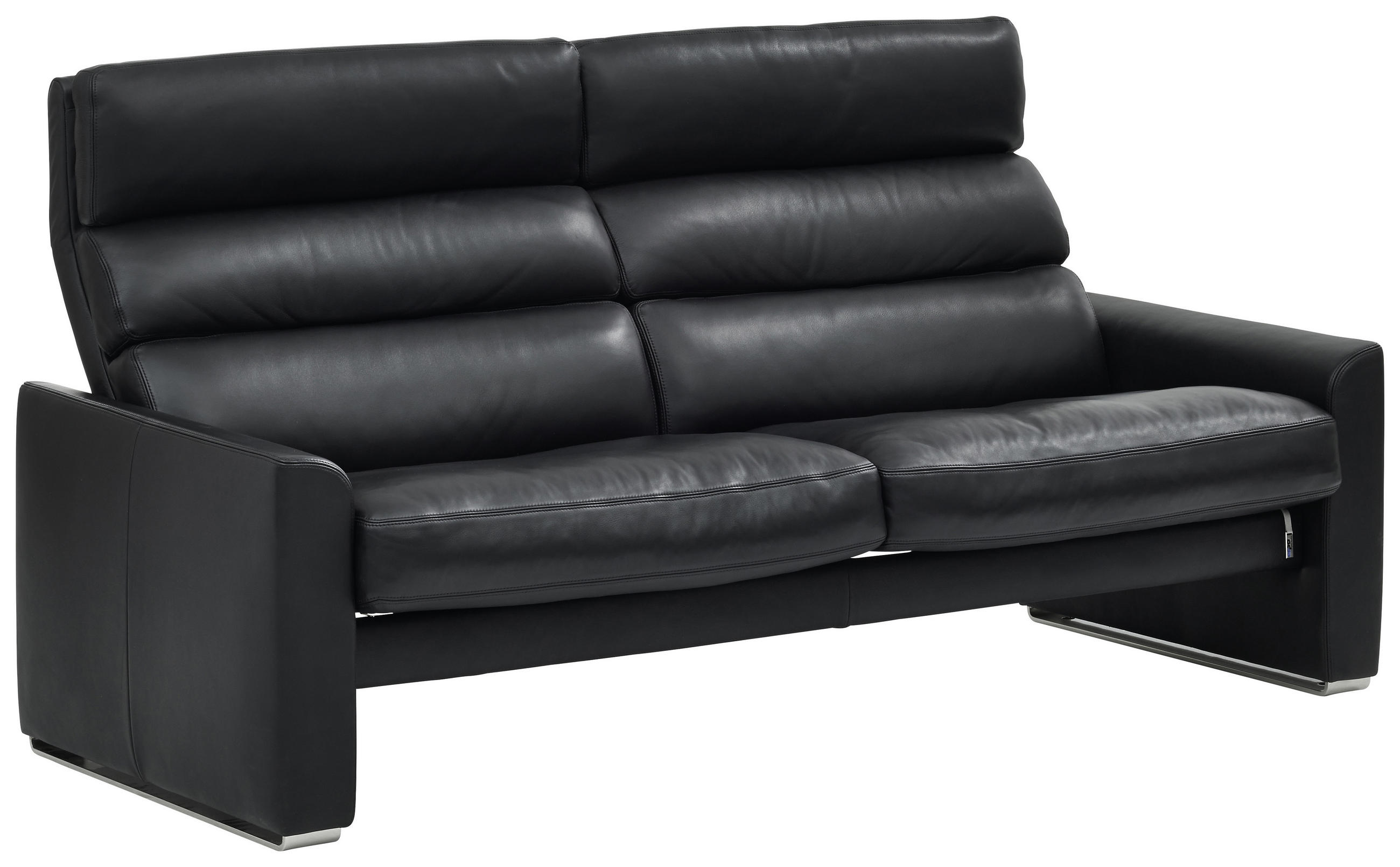 SOFA Echtleder Schwarz - Chromfarben/Schwarz, KONVENTIONELL, Leder/Metall (180/75-91/90-121cm) - Erpo