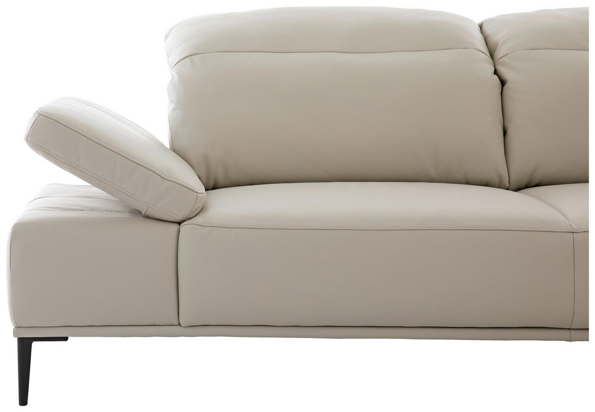 ECKSOFA Greige Echtleder Rücken echt  - Greige/Schwarz, MODERN, Leder/Metall (339/206cm) - Chilliano