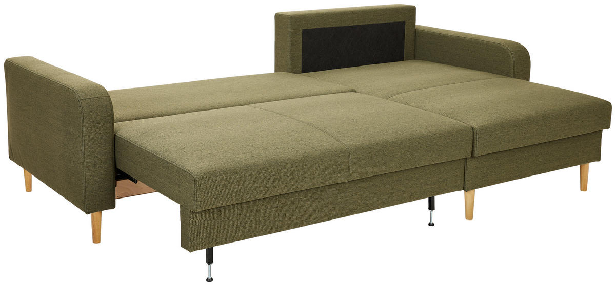 ECKSOFA in Flachgewebe Olivgrün  - Eiche Wotan/Olivgrün, Konventionell, Holz/Textil (255/157cm) - Carryhome