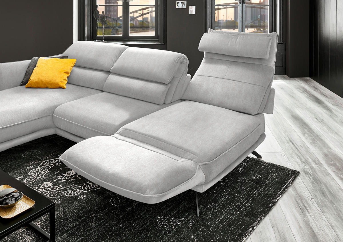 ECKSOFA in Velours Creme  - Creme/Schwarz, Design, Textil/Metall (153/283cm) - Valdera