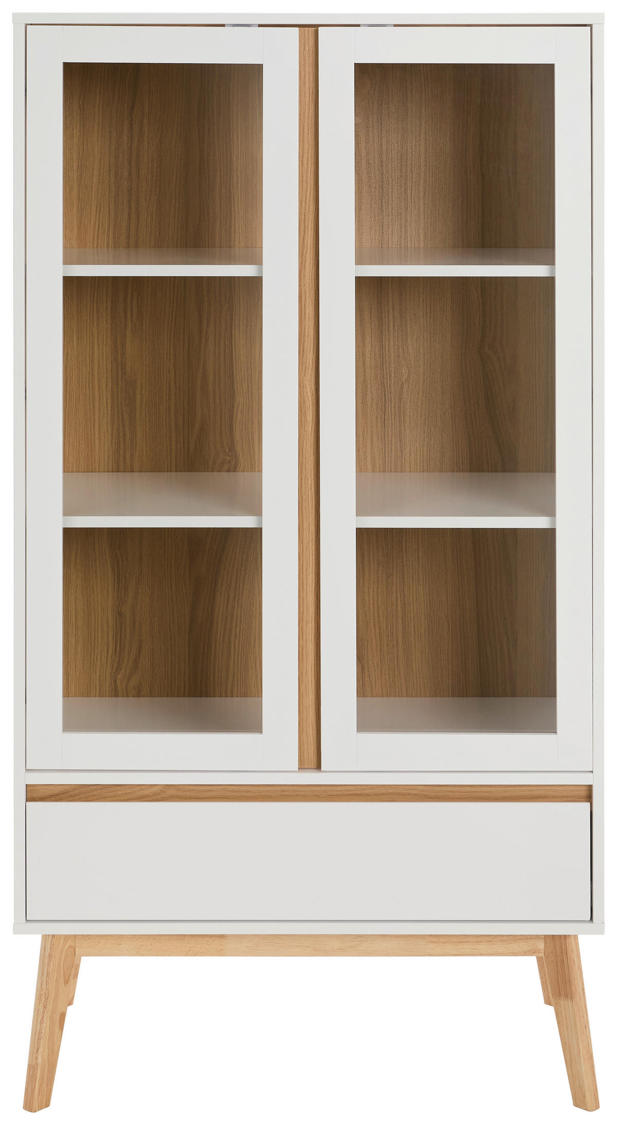 VITRINE  in massiv Kautschukholz Naturfarben, Weiß - Weiß/Naturfarben, Design, Glas/Holz (80/149/40cm) - MID.YOU