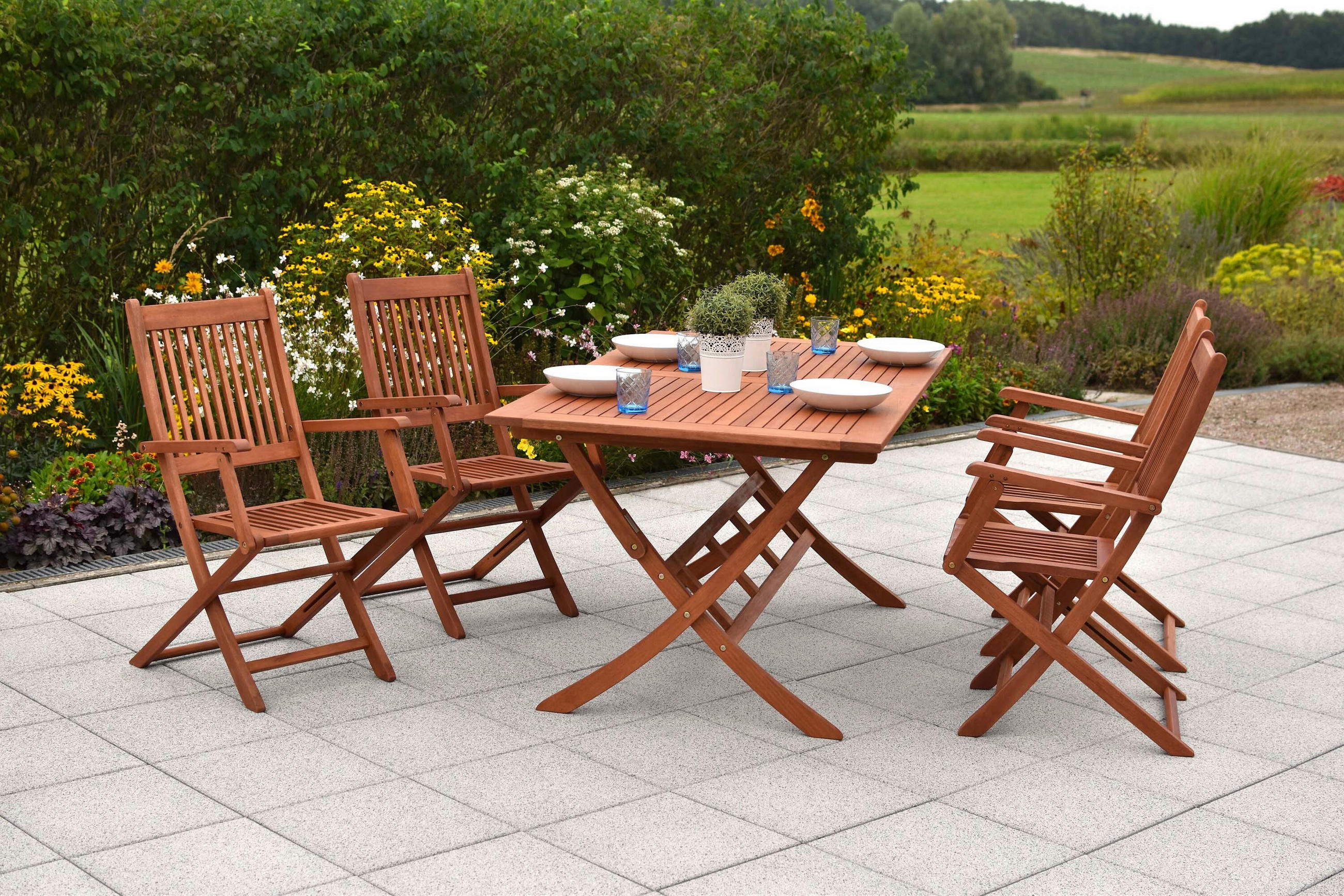 GARTENTISCHGRUPPE EukalyptusholzHartholz  - Eukalyptusholzfarben, KONVENTIONELL, Holz - Gardenson