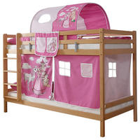 ETAGENBETT 90/200 cm,  in Weiß, Pink, Leiter, Vorhang, Tunnel, Matratze, Rollrost, Stofftasche  - Pink/Weiß, MODERN, Holz/Textil (90/200cm) - MID.YOU