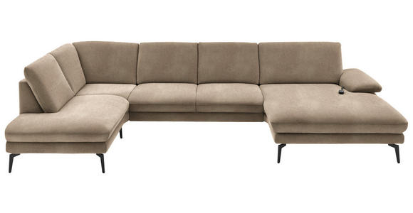 WOHNLANDSCHAFT in Velours Hellbraun - Hellbraun/Schwarz, Design, Textil/Metall (208/344/180cm) - Dieter Knoll