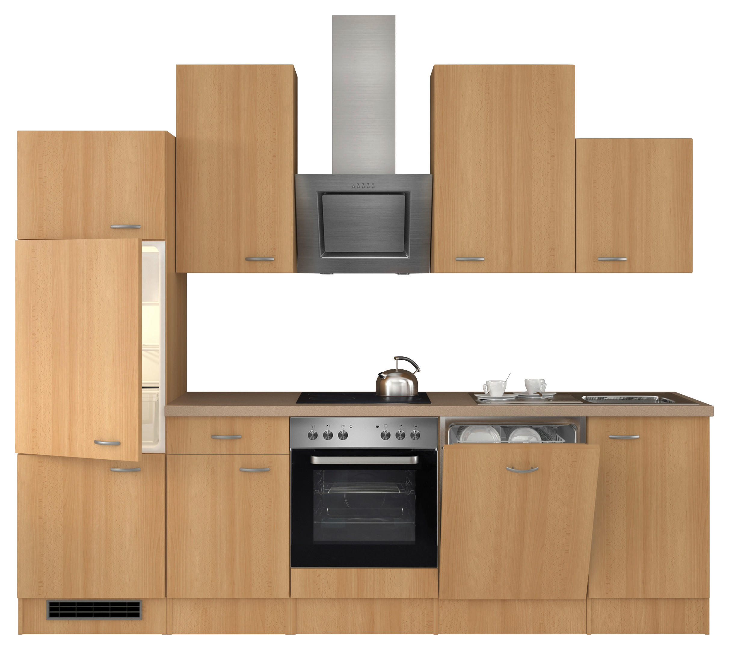 KÜCHENBLOCK 280 cm in Buchefarben - Edelstahlfarben/Beige, MODERN, Holzwerkstoff/Kunststoff (280cm) - FlexWell