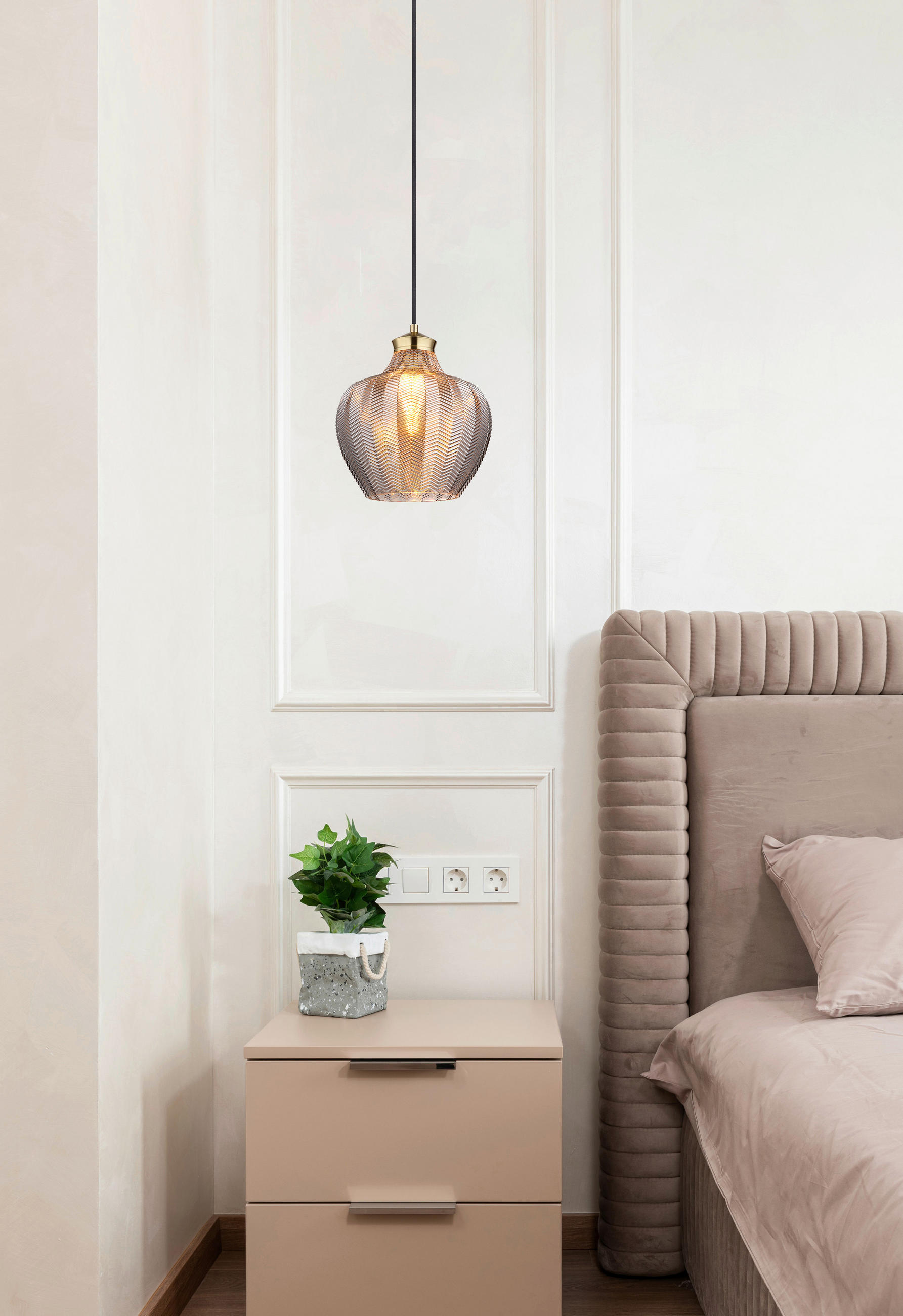 HÄNGELEUCHTE 25/120 cm    - Goldfarben/Schwarz, Basics, Glas/Textil (25/120cm) - Globo