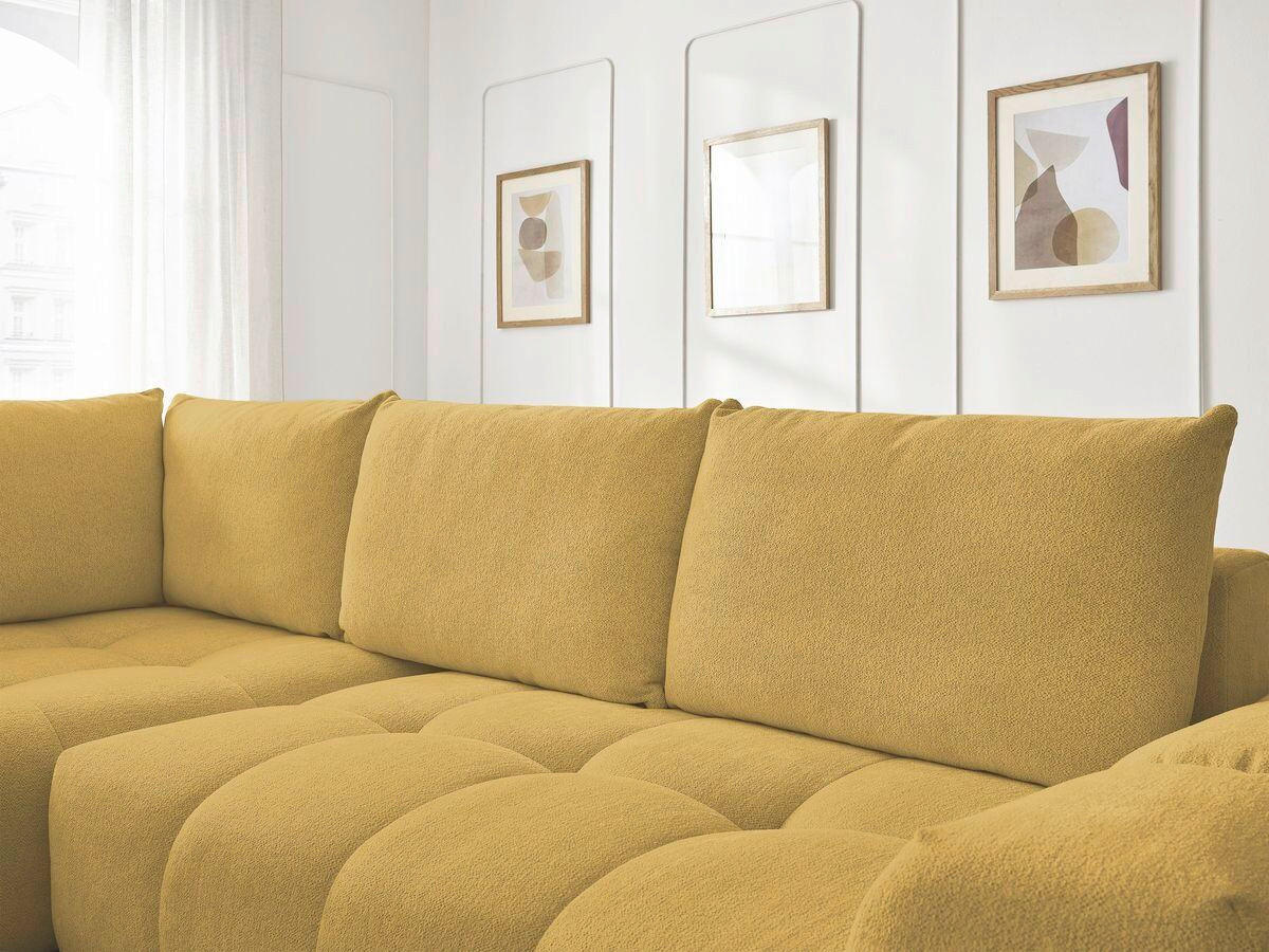 ECKSCHLAFSOFA EVEREST  mit Rücken echt, Armteil links, Armteil rechts Flachgewebe Gelb  - Gelb/Schwarz, MODERN, Kunststoff/Textil (320/212cm)