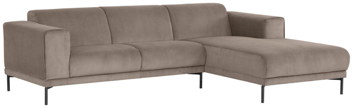 ECKSOFA ERNO Taupe Cord  - Taupe/Schwarz, Design, Textil/Metall (262/183cm) - MID.YOU