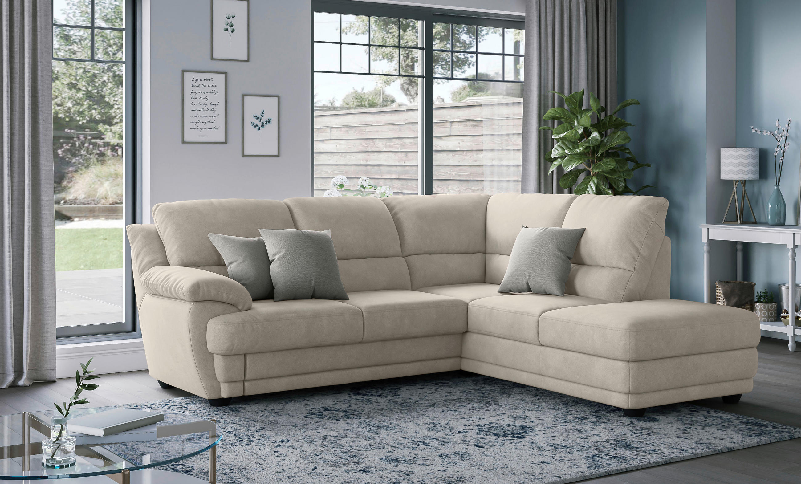 ECKSOFA in Mikrofaser Sandfarben  - Sandfarben, Design, Kunststoff/Textil (245/225cm) - Livetastic
