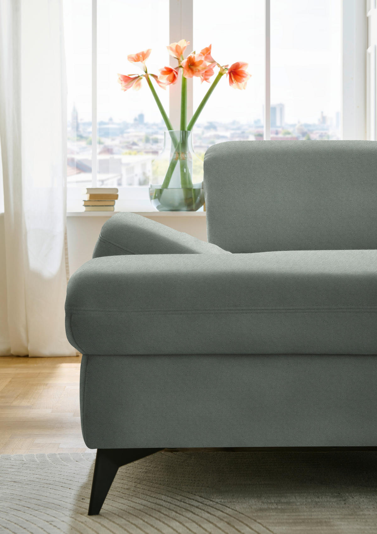 WOHNLANDSCHAFT Chenille Hellgrau  - Hellgrau/Schwarz, Design, Textil/Metall (198/364/255cm) - Beldomo Style