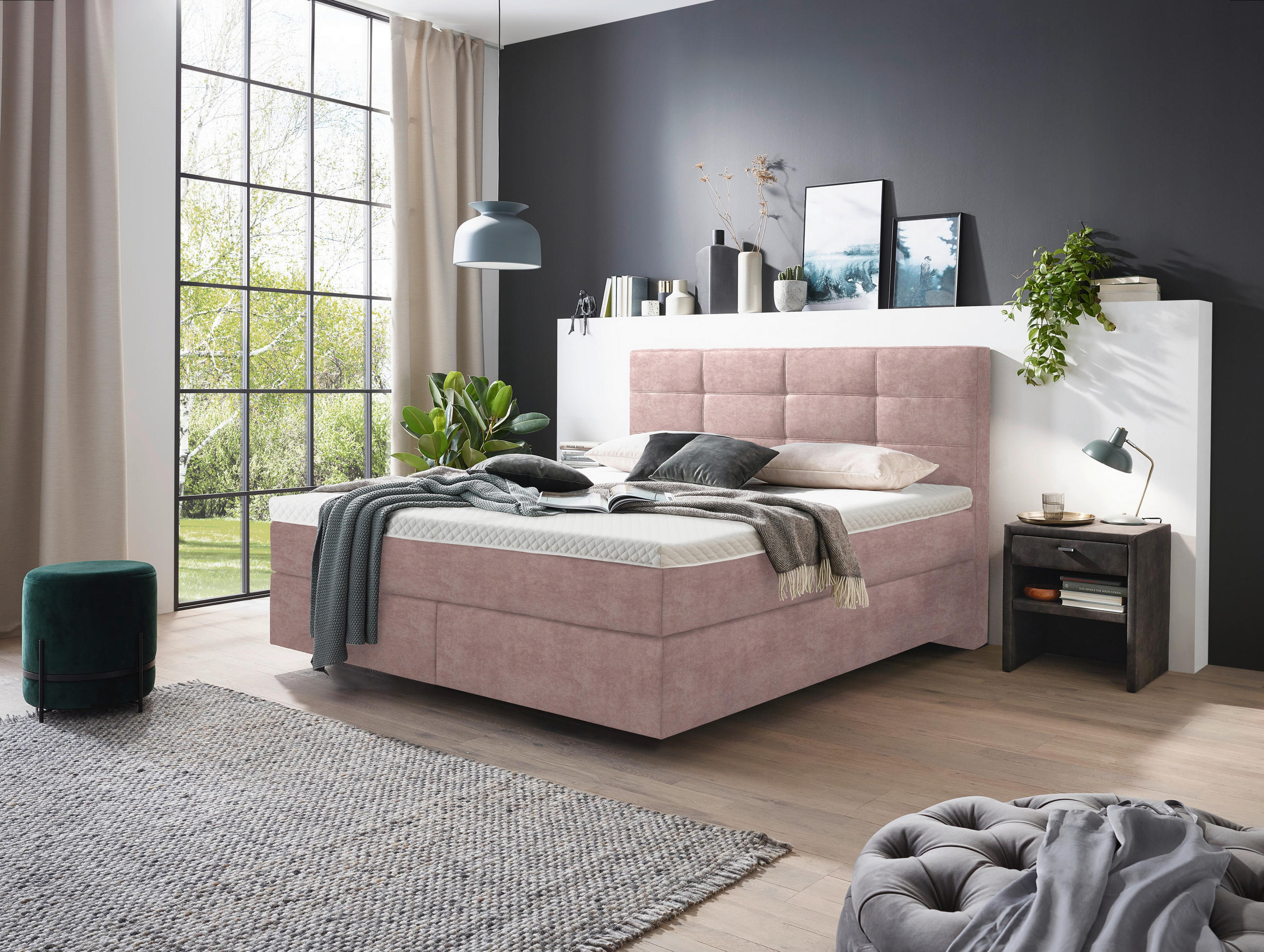 BOXSPRINGBETT 180/200 cm  in Altrosa  - Chromfarben/Altrosa, KONVENTIONELL, Kunststoff/Textil (180/200cm) - Voleo